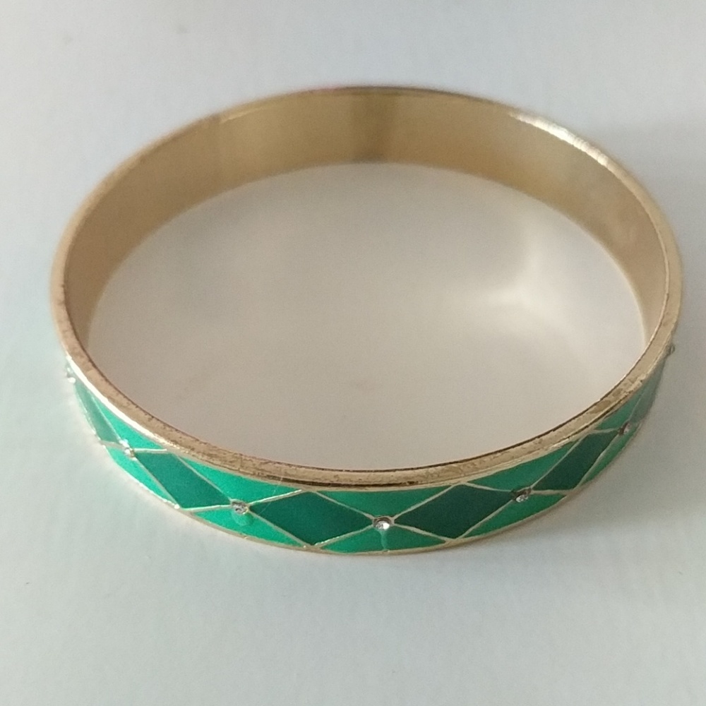 Gold green diamond pattern bangle bracelet - Picture 1 of 1